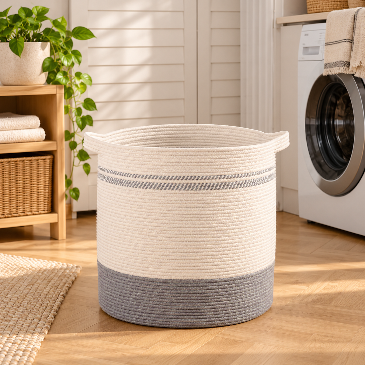 Handcrafted Two-Tone Tall Floor Basket