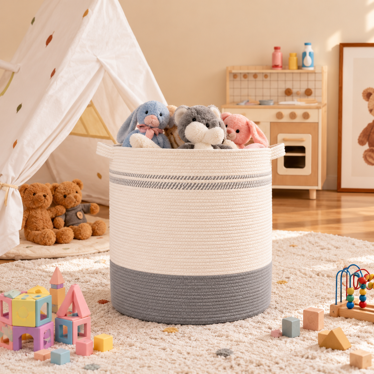 Handcrafted Two-Tone Tall Floor Basket