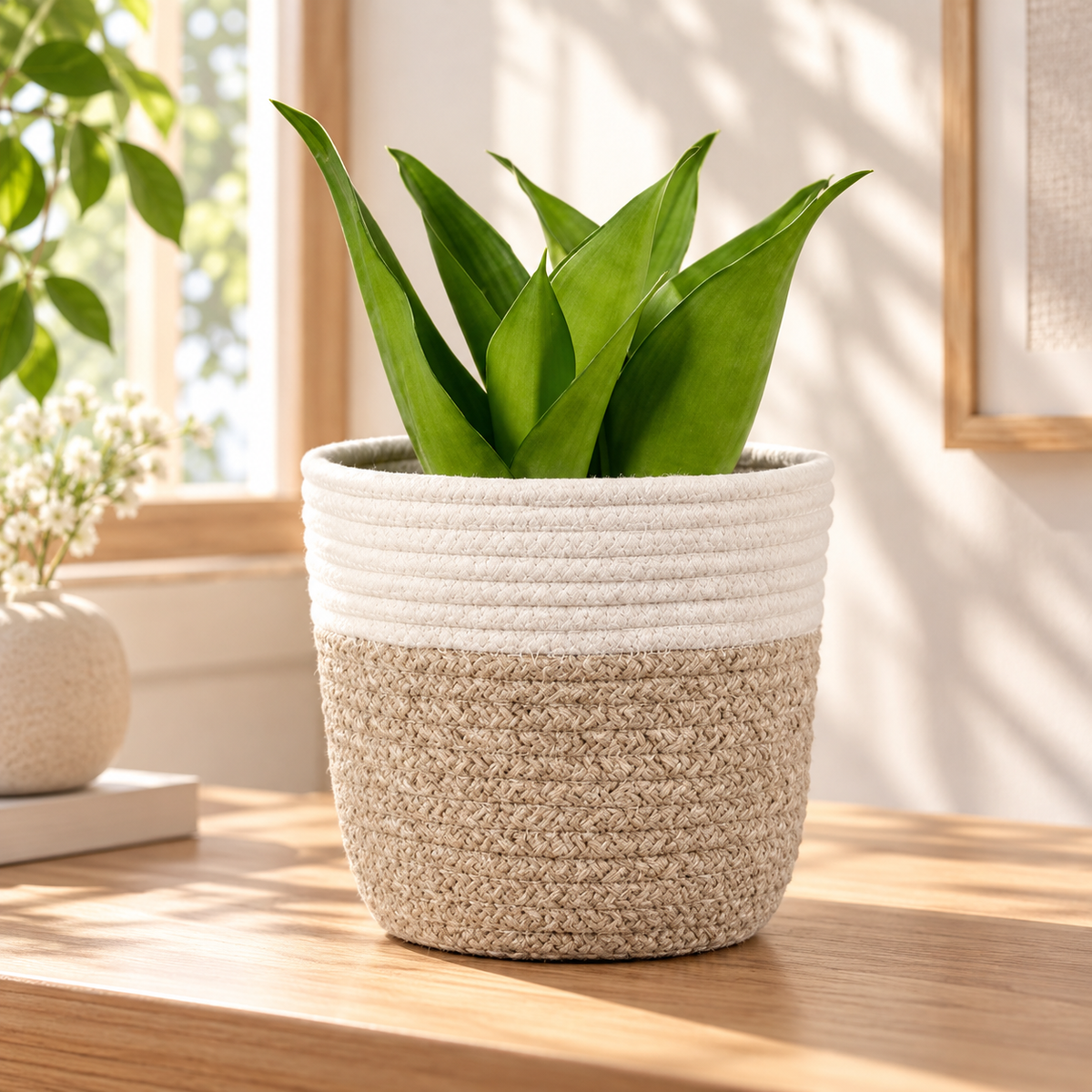 Handcrafted Two-Tone Woven Planter Cover