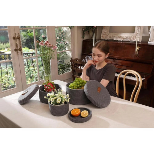 Handwoven Storage Baskets with Lid (Set of 3)