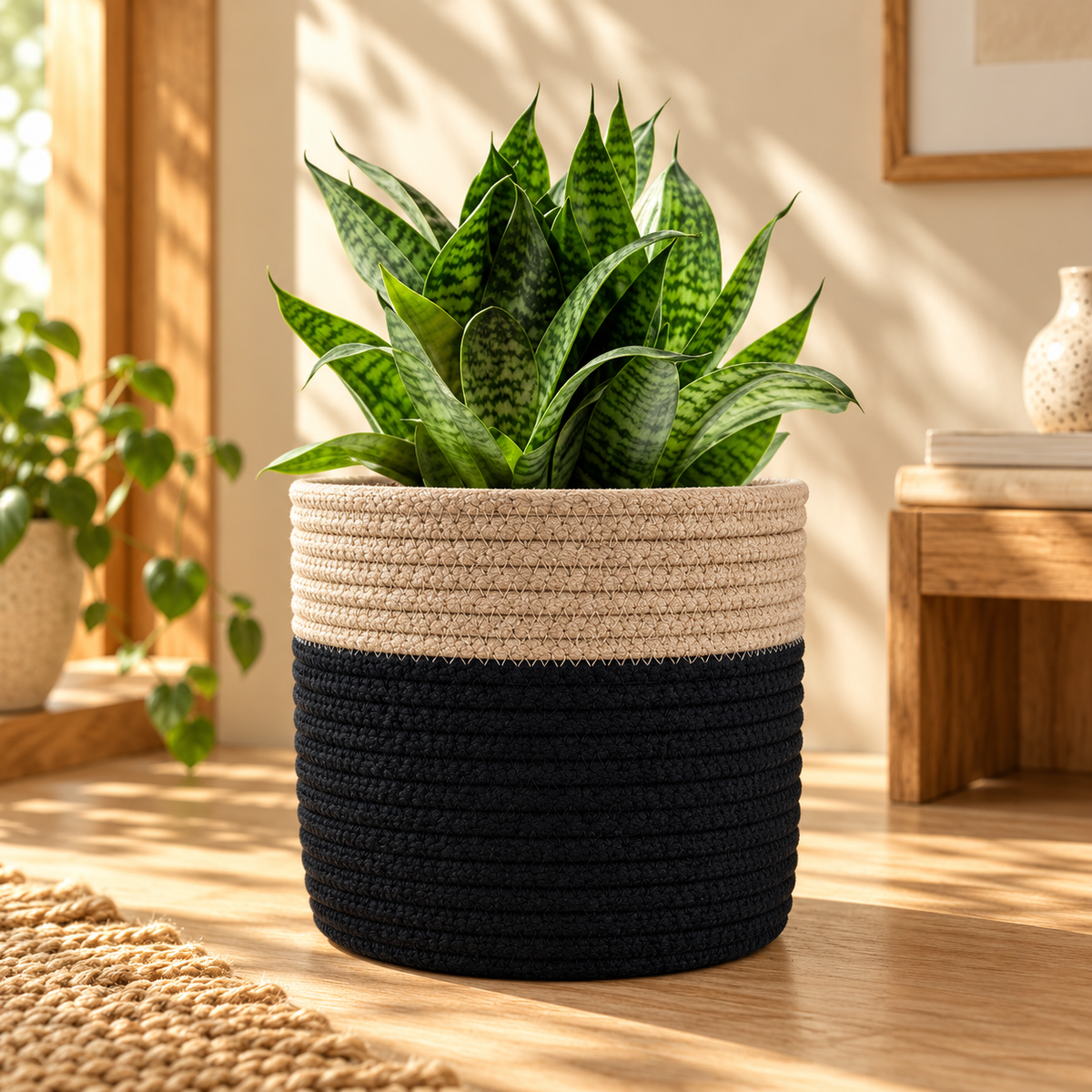 Handcrafted Two-Tone Woven Planter Cover