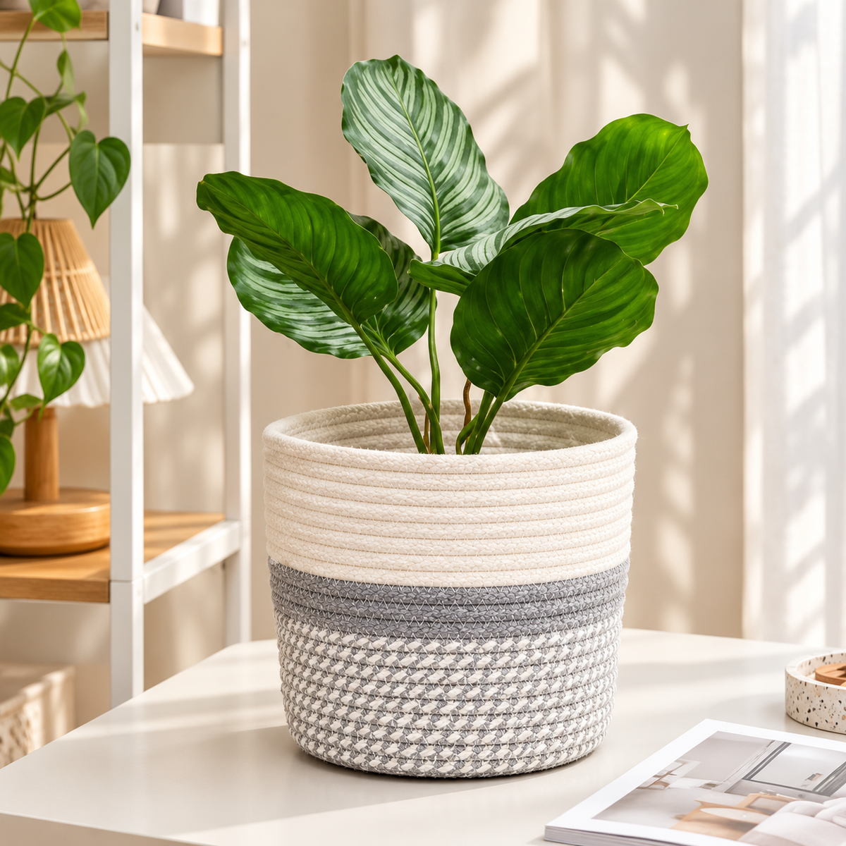 Handcrafted Two-Tone Woven Planter Cover